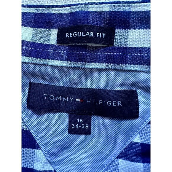 Tommy Hilfiger Mens Regular Fit Button Up Long Sleeve Plaid Shirt Size 16 Blue - Picture 2 of 16
